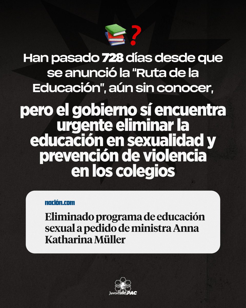 juventudespac's tweet photo. Han pasado 728 días (y contando) desde que se anunció la "Ruta de la Educación", la cual aún no conocemos.

...Pero el gobierno sí encuentra urgente eliminar la educación en sexualidad y prevención de violencia en los colegios del país. https://t.co/7iWD7QiaiO