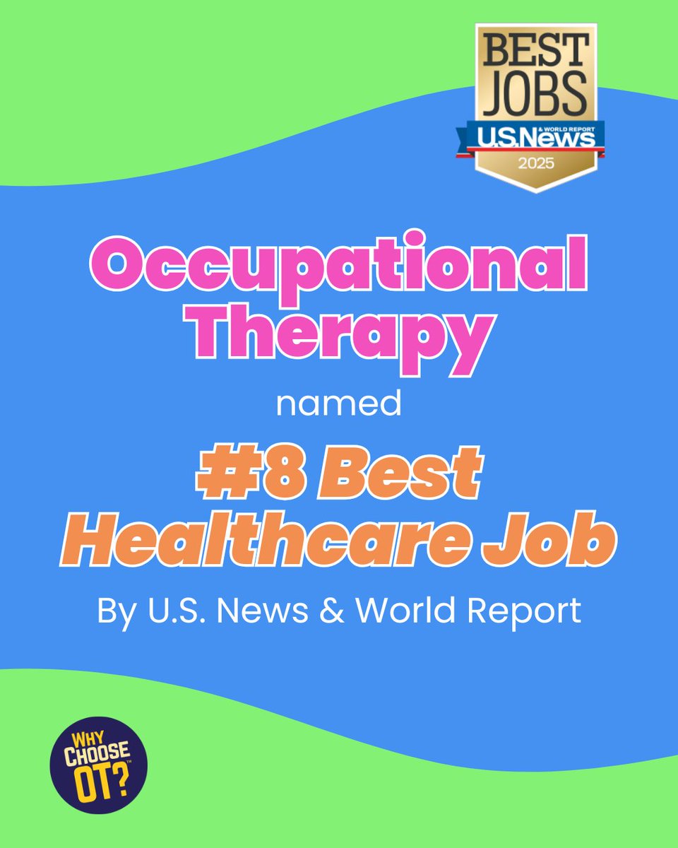 Great news for Occupational Therapy! OT is ranked #8 Best Healthcare Job by U.S. News for 2025! High satisfaction and growing demand make it a top choice. Learn more: ow.ly/busn50UQout #WhyChooseOT #OTCareers #BestJobs #Healthcare