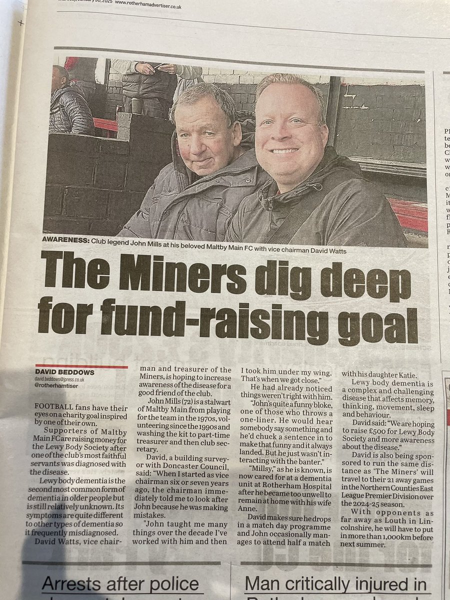 wattsdp's tweet image. 50th birthday today. Good day off. Done loads. But - I made sure I went to see a Main man in John Mills to show him we made the local paper @rotherhamtiser about @MainMaltby’s awareness and fundraising for @lbsorg. maltbymainfc.co.uk/news/1002/plea…