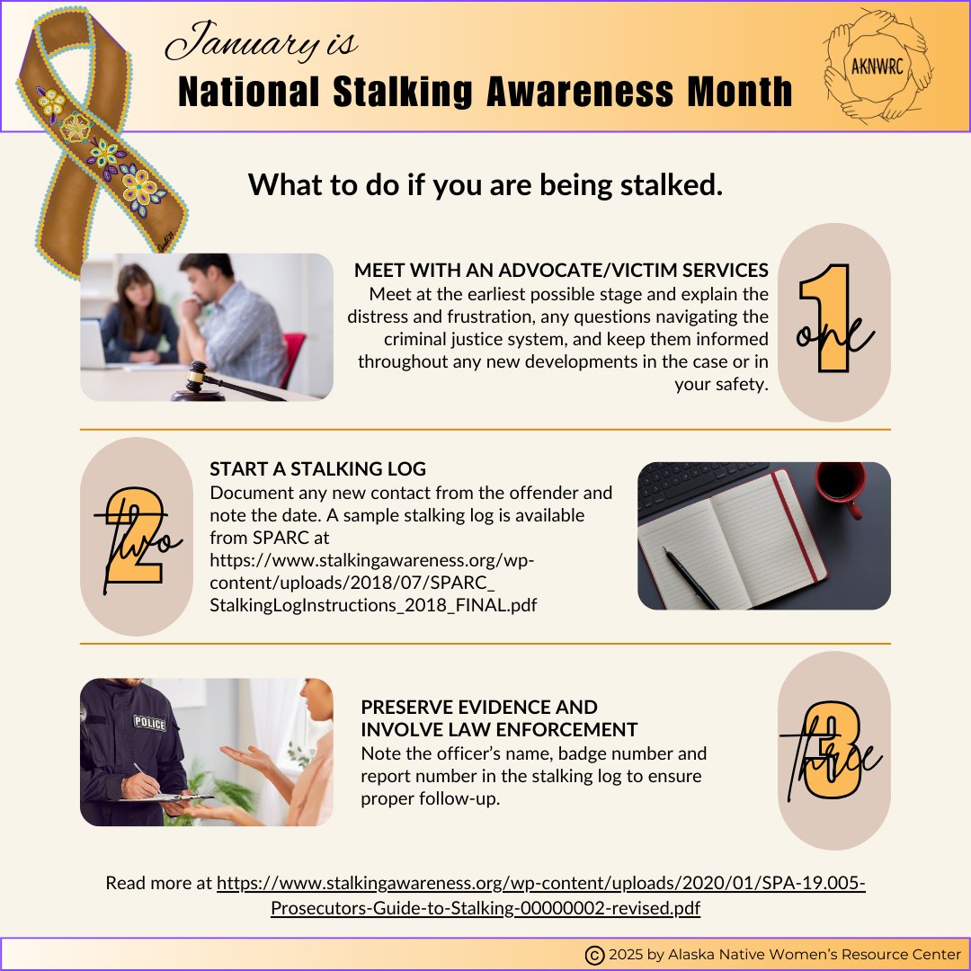 January is National Stalking Awareness Month, and AKNWRC would like to raise awareness for the many different forms of stalking and what to do if you encounter it.
#stalkingawareness #stalingawarenessmonth #nationalstalkingawarenessmonth #aknwrc
