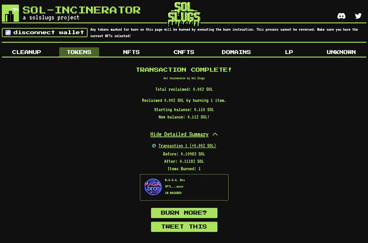 Figured we would test out the BURN feature for future use! 🔥🔥🔥🔥🔥🔥

CA= 4P7LvL2AeZbWgEYwC4wwkHXAGwjjr1CLxrw9PcAtmoon

<a href="/SolSlugsNFT/">Solana Slugs</a> 
<a href="/solana/">Solana</a>
<a href="/lynk0x/">lynk</a> 
<a href="/CoinMarketCap/">CoinMarketCap</a> 
<a href="/MemeCoinsMafia/">Meme Coins Mafia</a>