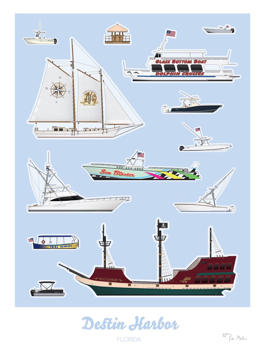 The Boats of Destin Harbor

A little personal project that I’ve been putting  together for a while now.  

I’m sure I missed a few noteworthy vessels, but as much as I would like to, I can’t illustrate every one 🤷🏻‍♂️, but I can illustrate yours!  

Feel free to reach out for more