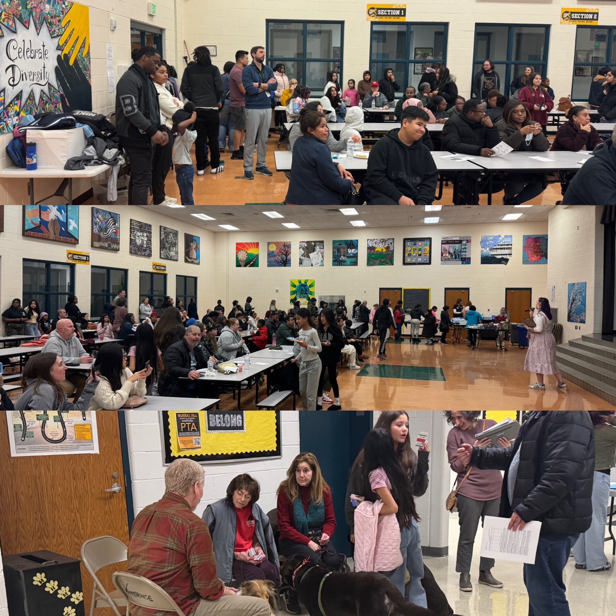 It's a PACKED HOUSE at our Family Fun Night.  With performances from our spring musical, our dance classes, art &amp; game spaces and information sessions, we have something for everyone! #BelieveBelongBecome #HCPSS