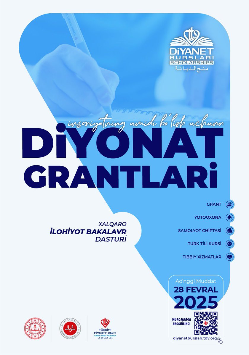 TaskentEM's tweet photo. 📢 Diyanet Bursları için başvurular devam ediyor.

📅 15 Ocak - 28 Şubat 2025 

Başvuru ve programlarla ilgili tüm detaylar için:  https://t.co/Y6LgKUOSQW

@tcmeb @TC_TaskentBE @mebyyegm @DiyanetVakfi https://t.co/1Ai2mhAqc2