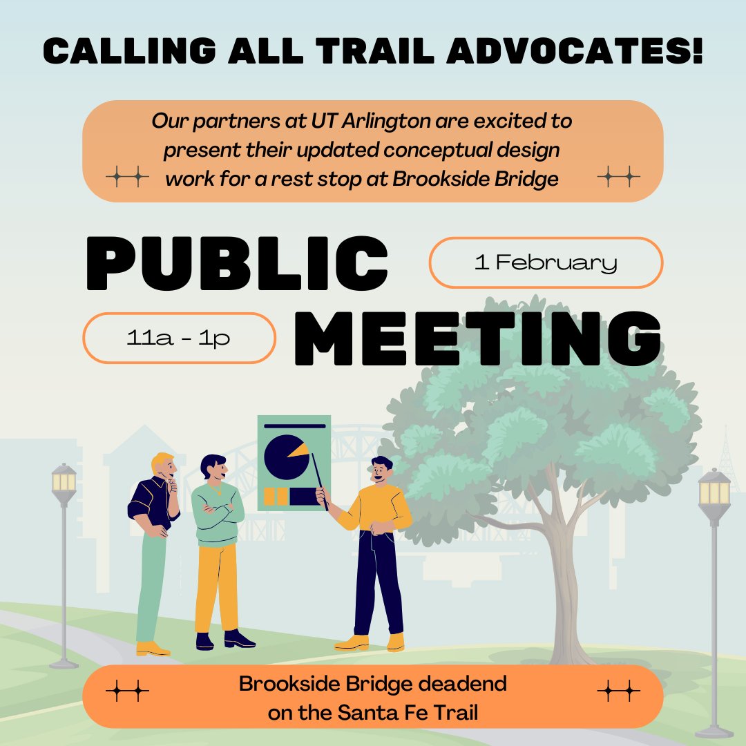 FoSFT's tweet image. Are you interested in seeing a rest stop at Brookside Bridge?!

Please come join this Saturday as our partners from @utacappa present a followup to their design proposal for a major new improvement in this area. 

It will be come-go, so stop by at your convenience between 11-1.