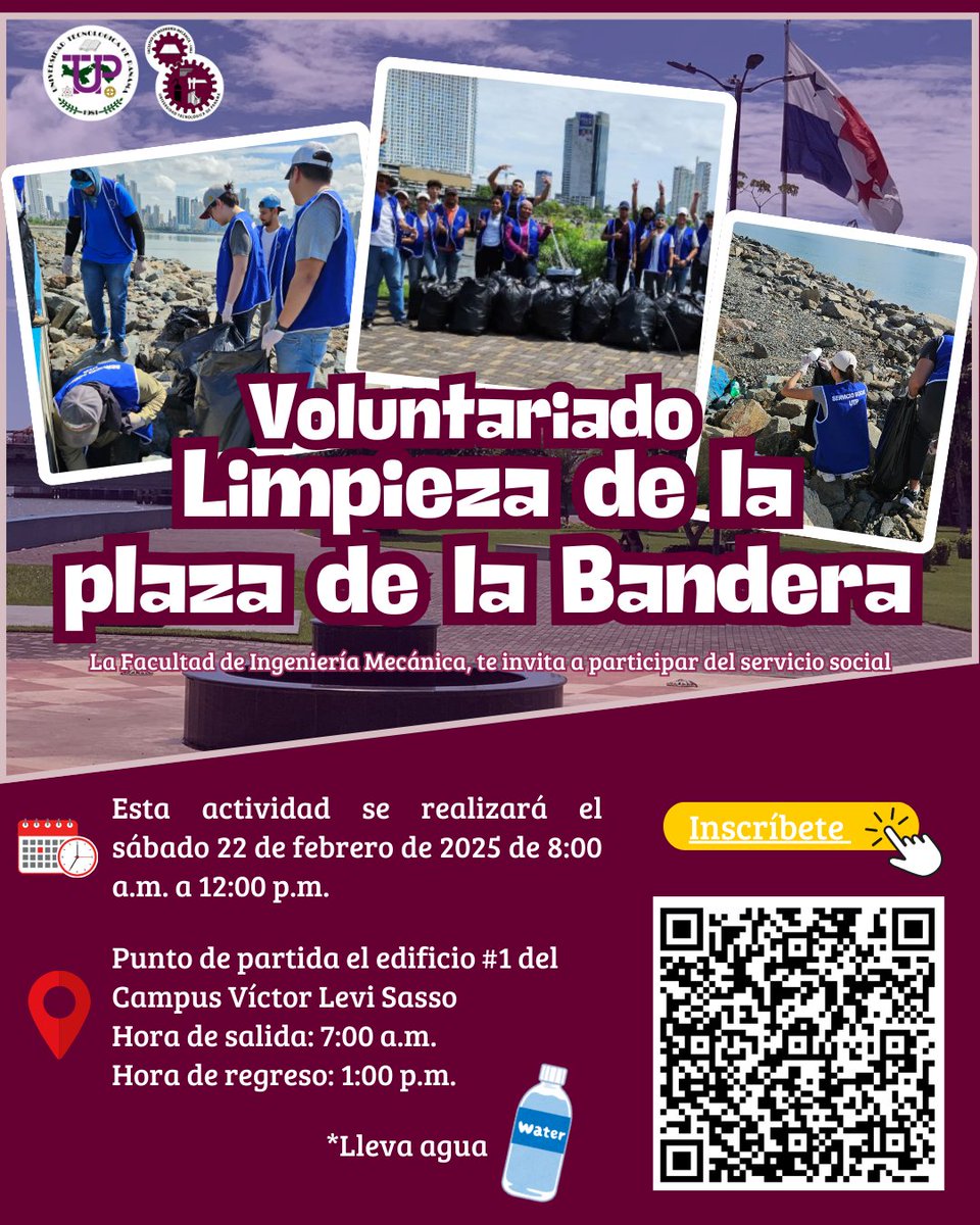 ⚙️🎖️La Facultad de Ingeniería Mecánica te invitaba participar de la actividad de responsabilidad social.

👕Vestimenta Sugerida: Jeans, suéter, botas o zapatillas y gorra.
📢Recuerde llevar su botella personal de agua (no desechable) y protector solar.