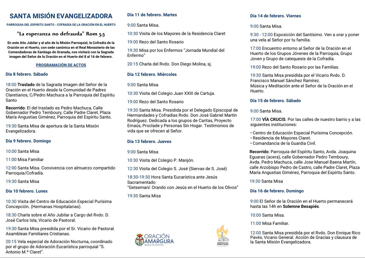 HuertoGranada's tweet photo. #MisiónHuerto25 • En la siguiente publicación se detalla el programa completo de actos de la Santa Misión Evangelizadora del Señor de la Oración en el Huerto a la Parroquia del Espíritu Santo que tendrá lugar entre el 8 y el 16 de Febrero.

Info: https://t.co/AdQeQCjqJz https://t.co/GND5edvOvC