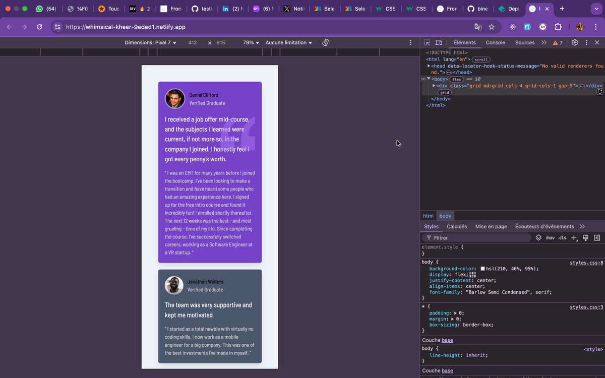 MissGaye98's tweet image. Challenge relevé avec succès ! 🚀 La maîtrise de CSS Grid est indispensable pour un développeur web moderne, non seulement pour créer des mises en page complexes, mais aussi pour améliorer le référencement en optimisant la structure du contenu. #CSSGrid  #WebDev #Frontend