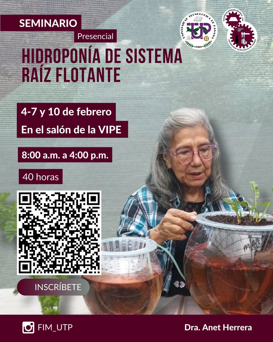 💧¡Atención, comunidad Utepista y público en general! 
La Facultad de Ingeniería Mecánica exhorta a todos a participar en el seminario Hidroponía de Sistemas Raíz Flotante. 🌿💡

📅 No pierdas esta oportunidad de aprender sobre esta innovadora técnica de cultivo. 

¡ Gratis! 🎉