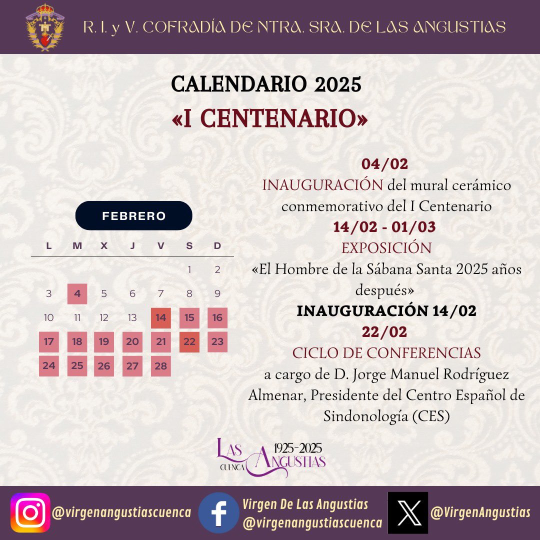 🗓️ Calendario de actos de febrero de la Cofradía
