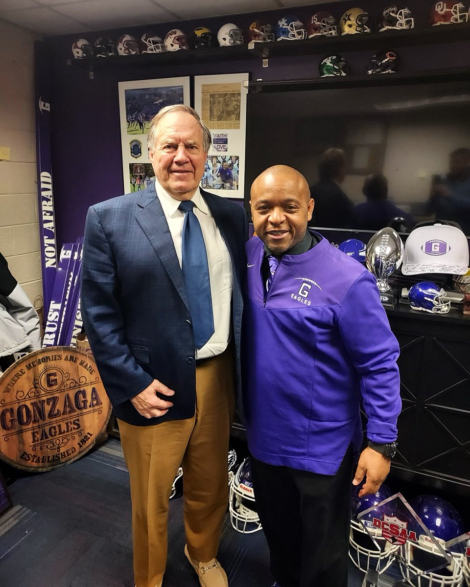 Many thanks to @UNCfootball HC <a href="/Belichick_B/">Bill Belichick</a>, one of the greatest 🏈 coaches of all time, for visiting Eye St today!

Coach Trivers was able to help Coach Belichick get to know more about GZ 🏈 , our current 🦅 student-athletes, and how special <a href="/GonzagaGoodNews/">GonzagaCHS</a> is as a whole.