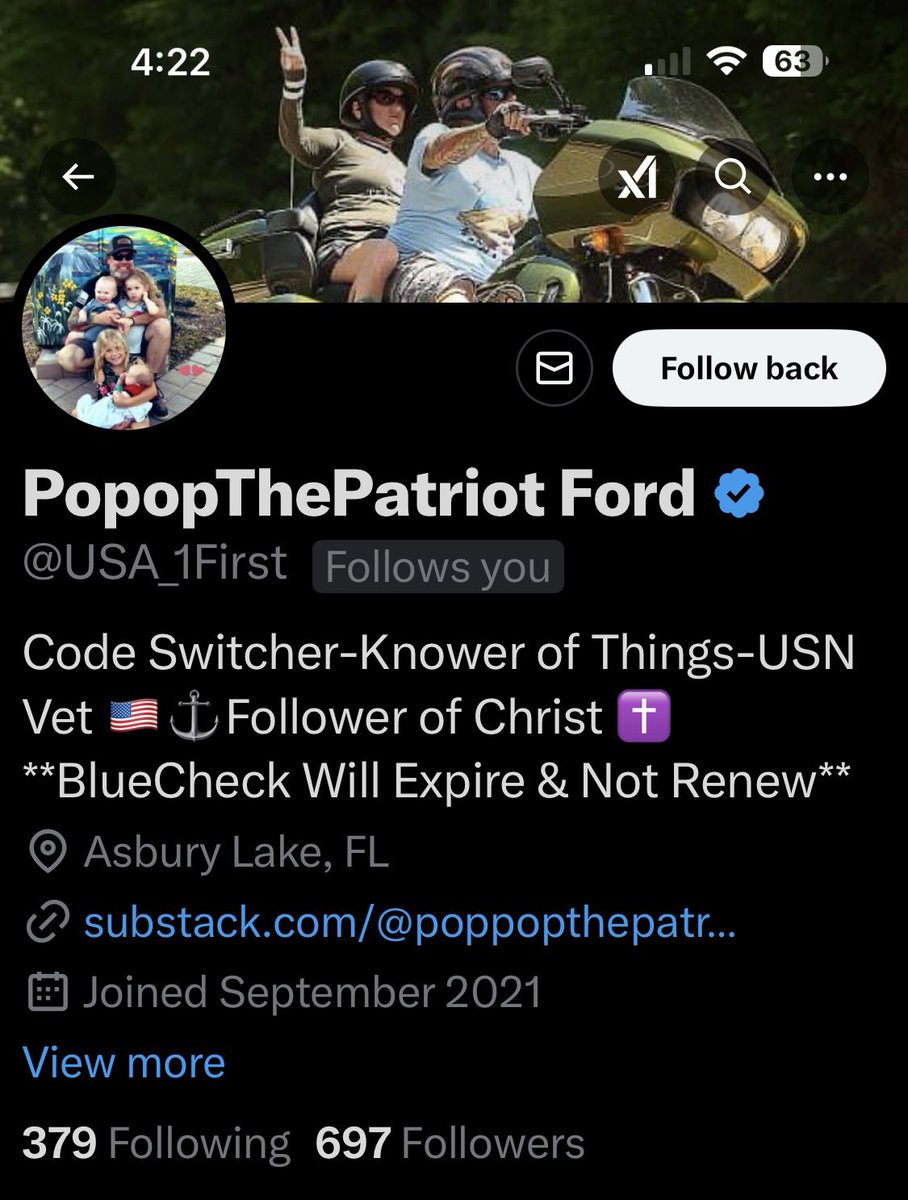 Conservative Cat (@lynnhall268) on Twitter photo Please give <a href="/USA_1First/">Stephen Miller Smackdown Fan Club</a> (Name Changed) a follow and a repost and a shoutout to show our appreciation for his service.
US Navy Veteran
Thank you for your service. We appreciate you. Please give <a href="/USA_1First/">Stephen Miller Smackdown Fan Club</a> (Name Changed) a follow and a repost and a shoutout to show our appreciation for his service.
US Navy Veteran
Thank you for your service. We appreciate you.