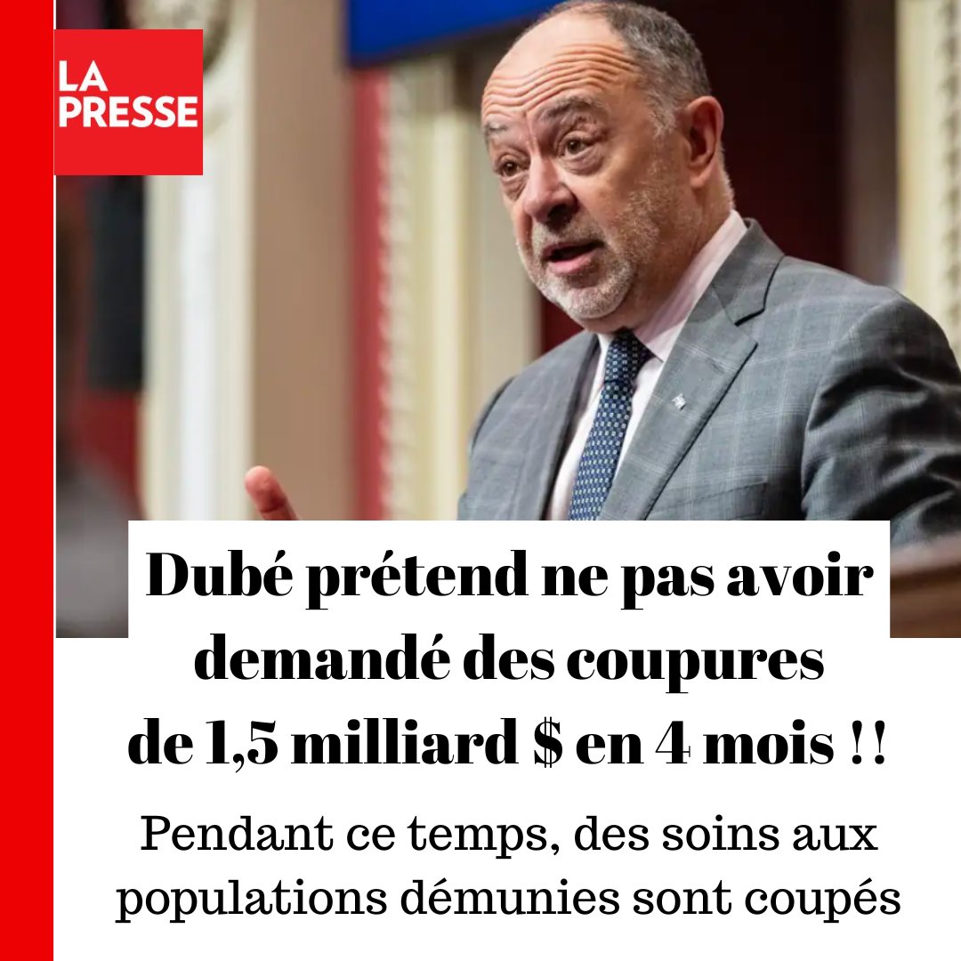 Le ministre Christian Dubé, doit 𝙖𝙣𝙣𝙪𝙡𝙚𝙧 𝙞𝙢𝙢é𝙙𝙞𝙖𝙩𝙚𝙢𝙚𝙣𝙩 l'ordre qu'il a donné à Santé Québec de couper 1,5 milliard $ avant le 31 mars.
👉 lapresse.ca/actualites/san…

<a href="/laCSN/">CSN</a> #MouvementCSN #FSSS <a href="/LP_LaPresse/">La Presse</a> #polqc