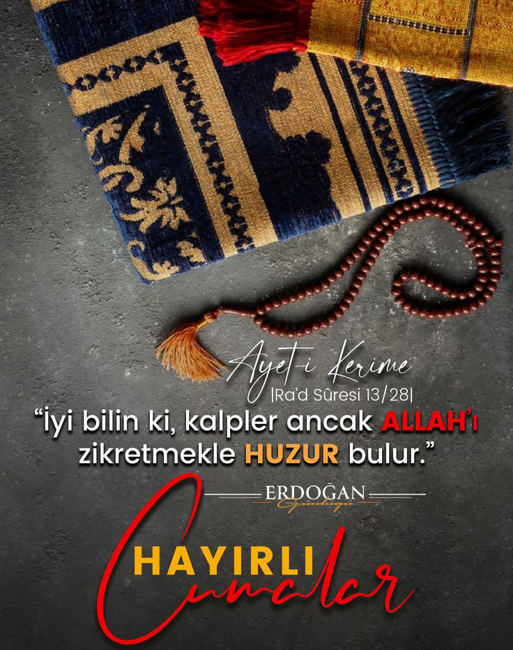 Hayırlı Cumalar.

"İyi bilin ki, kalpler ancak Allah'ı zikretmekle huzur bulur".

Çağlayan Adliyesi / Fırtınaya Hazır Olun / Özlem Zengin / Morata /Ebu Ubeyde /Bilerek  / Recep Tayyip Erdoğan
