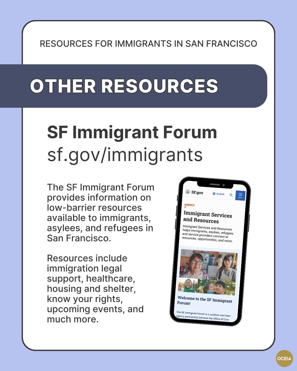 Check out these resources for immigrants in San Francisco! 

From immigration legal help, to know your rights information and beyond, connect with the support you need. 

Learn more at: sf.gov/immigrants