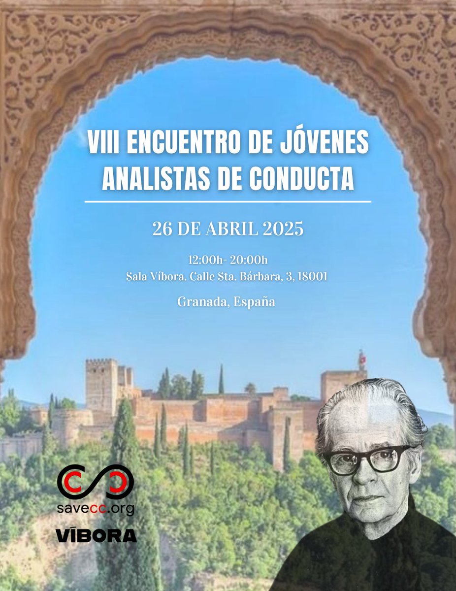 📢¡Llega a Granada el VIII Encuentro de Jóvenes Analistas de Conducta ! 🎉✨

 📍Dónde: @salavibora 
📆 Cuándo: 26 de abril de 2025
⏰ Hora: 12:00h - 20:00h