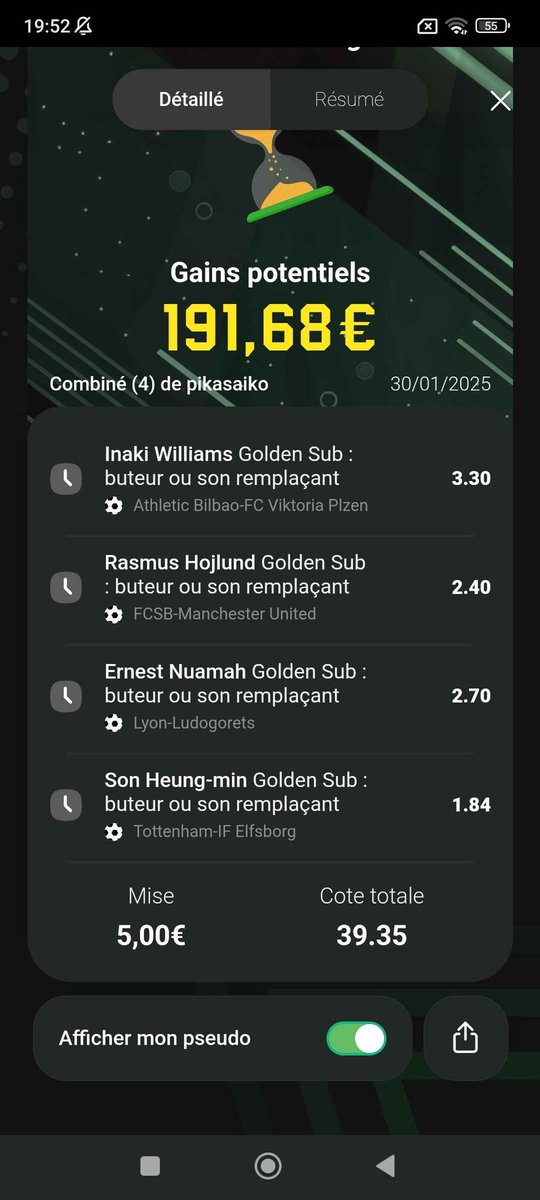 Merci <a href="/UnibetFrance/">Unibet France 🔞</a> pour les freebet 

Je les ai utilise pour ce combine pour ceux qui veulent suivre

Premier pari pour moi depuis longtemps , j'espère que ça va passer 🤞
#TeamParieur