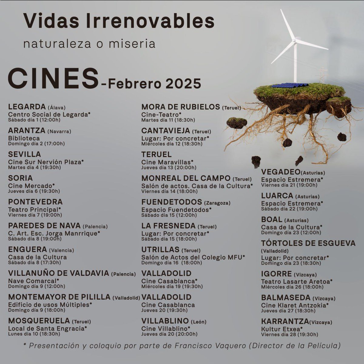 🎬 Proyecciones 📽️ Película Documental "Vidas irrenovables" - Calendario Febrero 2025. No te la puedes perder
Trailer: youtu.be/y1I9B24ES08
#vidasirrenovables
