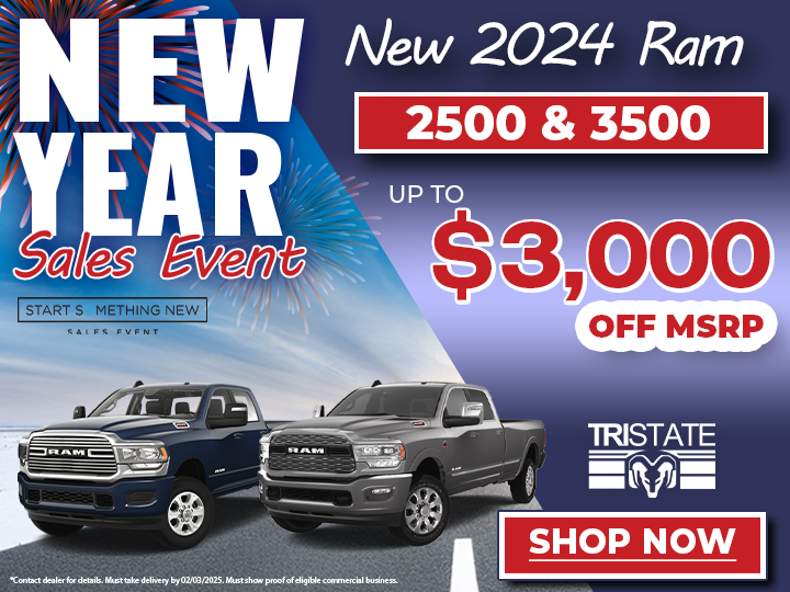 TriStateCDJR's tweet photo. Power and performance redefined! The 2024 Ram 2500 and 3500 are built to handle the toughest jobs with ease. 🛠️ Ready to tow, haul, and conquer. 🌟 #Ram2500 #Ram3500 #2024Ram #BuiltToServe https://t.co/P38mTm2GQX https://t.co/Vb9C03TDD1
