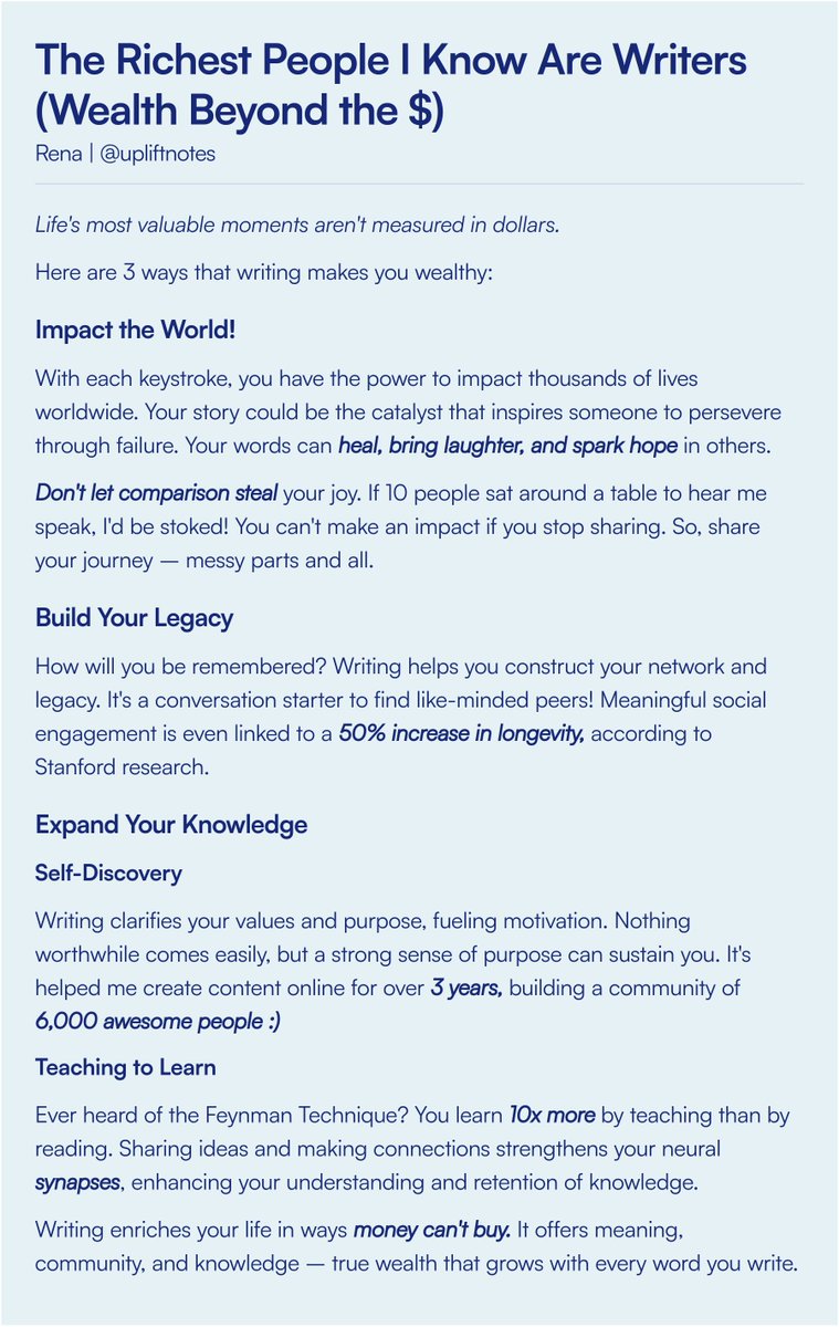 uplift_notes's tweet image. The Richest People I know?

Writers.

3 Surprising Reasons Why ⬇️