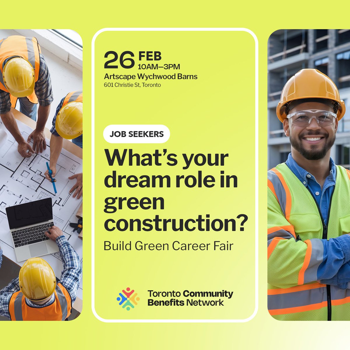 Question to Job Seekers - What is your dream role in #greenconstruction?

Join us for the #BuildGreenCareerFair to learn more.

RSVP: buildgreen.employerportal.ca/job_seekers

In partnership with <a href="/ACCESEmployment/">ACCES Employment</a> , <a href="/AtmosphericFund/">The Atmospheric Fund</a> , <a href="/LabourEduCentre/">Labour Education Centre</a> and <a href="/LEF_TO/">The Learning Enrichment Foundation</a> 

#communitybenefits
