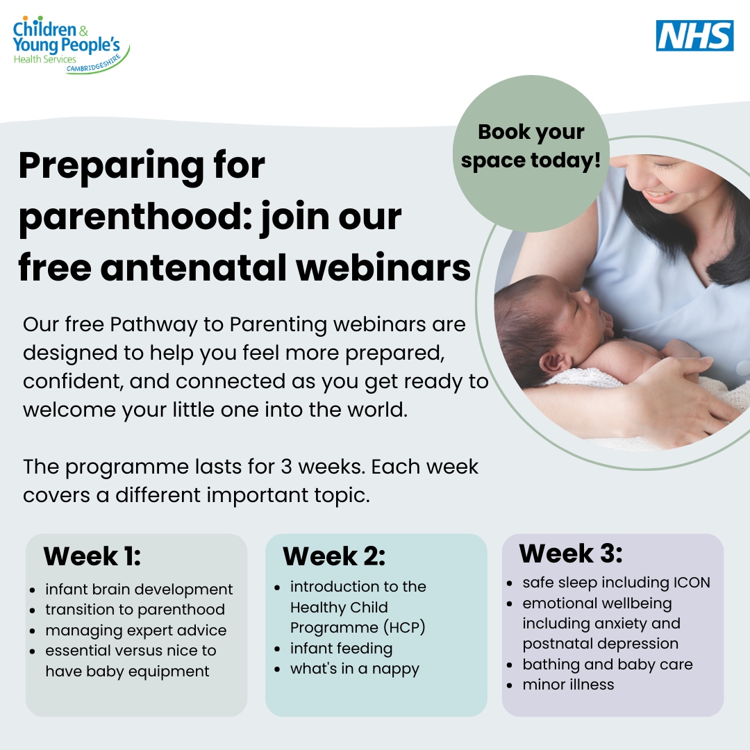 🤰 Our free Pathway to Parenting webinars are designed to help you feel more prepared, confident, and connected as you get ready to welcome your little one into the world.🤰
Book your place here: cambspborochildrenshealth.nhs.uk/services/cambr…