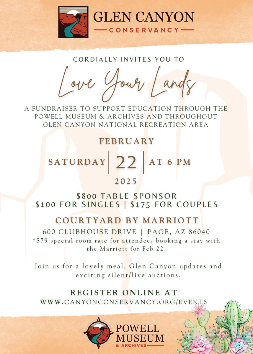 Join Glen Canyon Conservancy on February 22nd for a night of elegance, conservation &amp; community at our Love Your Lands Gala! Enjoy an Italian-style dinner, plus silent &amp; live auctions featuring exclusive experiences &amp; one-of-a-kind local art. 

🚨 Seats are LIMITED! Act fast! 🚨