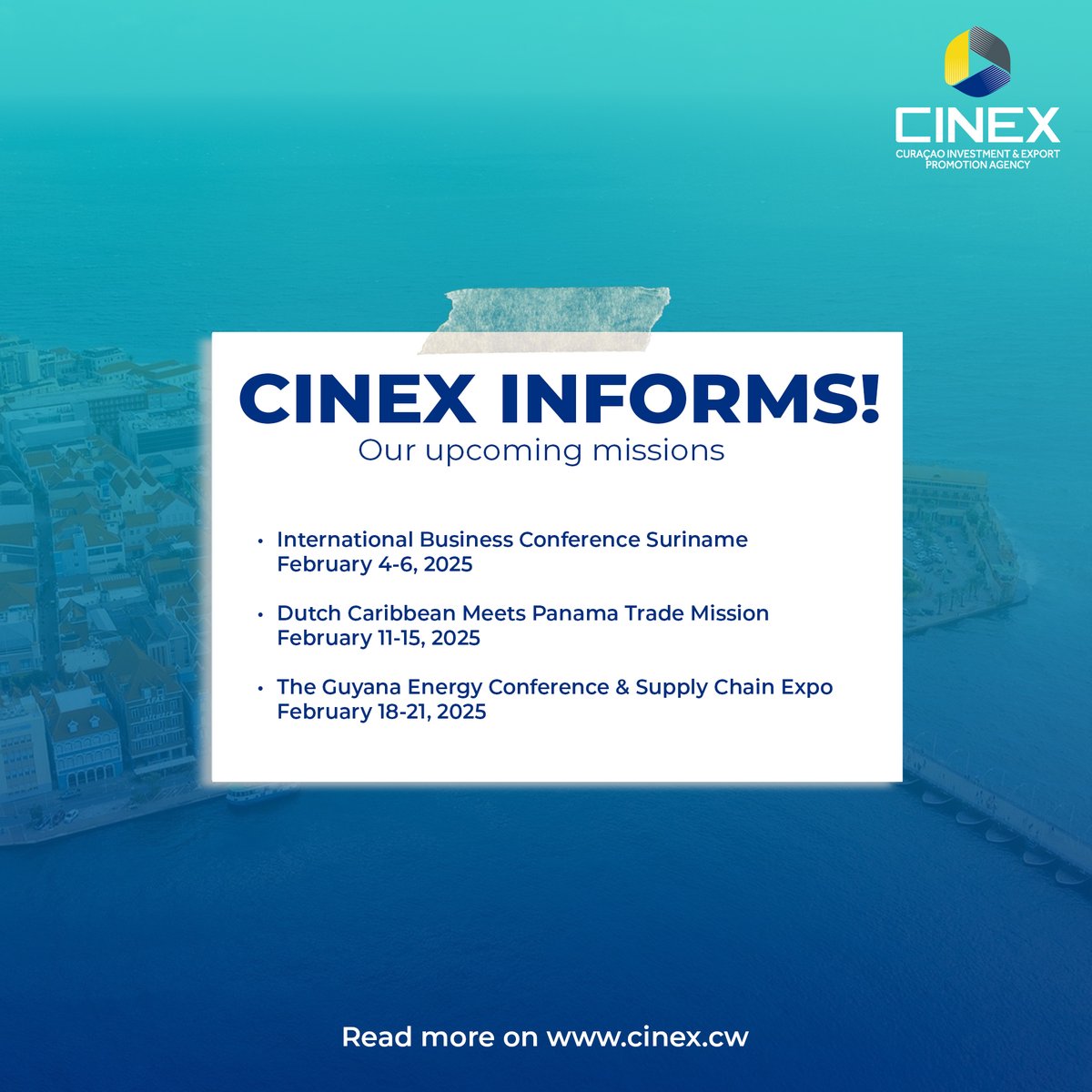 CINEX Informs: Upcoming Missions!📌

Read more: cinex.cw/2025/01/30/cin…

#Curacao #Invest #Export #Development #Opportunities #TradeMissions