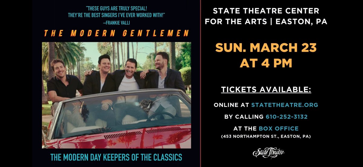THE MODERN GENTLEMEN (@tmgband) on Twitter photo Hello Easton, PA! Coming your way on March 23 to the <a href="/StateTheatrePA/">State Theatre</a> 🎟️🔗 statetheatre.org/events/the-mod… Hello Easton, PA! Coming your way on March 23 to the <a href="/StateTheatrePA/">State Theatre</a> 🎟️🔗 statetheatre.org/events/the-mod…
