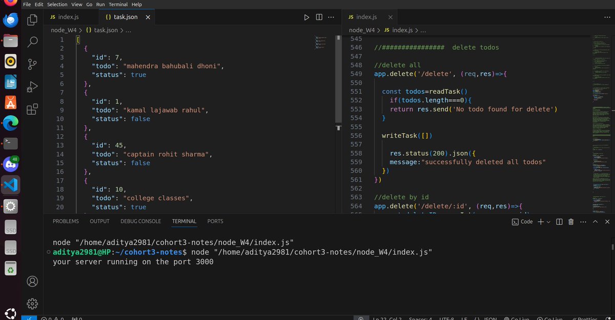 AdityaRaj_x's tweet image. 🚀 Just created an HTTP server using Node.js!🌐
✨ I've built two variations of a todo app:
1⃣one that stores data in an array ,
2⃣saves todos directly to the file system for persistent storage.🔧
@kirat_tw @100xDevs w-4✅
#NodeJS #WebDevelopment #HTTPServer #Coding