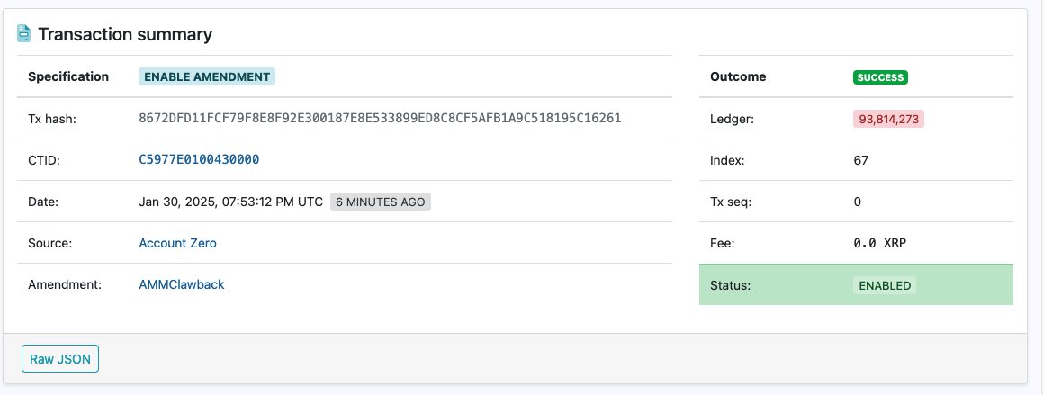 xrpscan's tweet image. The AMMClawback amendment is now live on the mainnet: xrpscan.com/tx/C5977E01004…