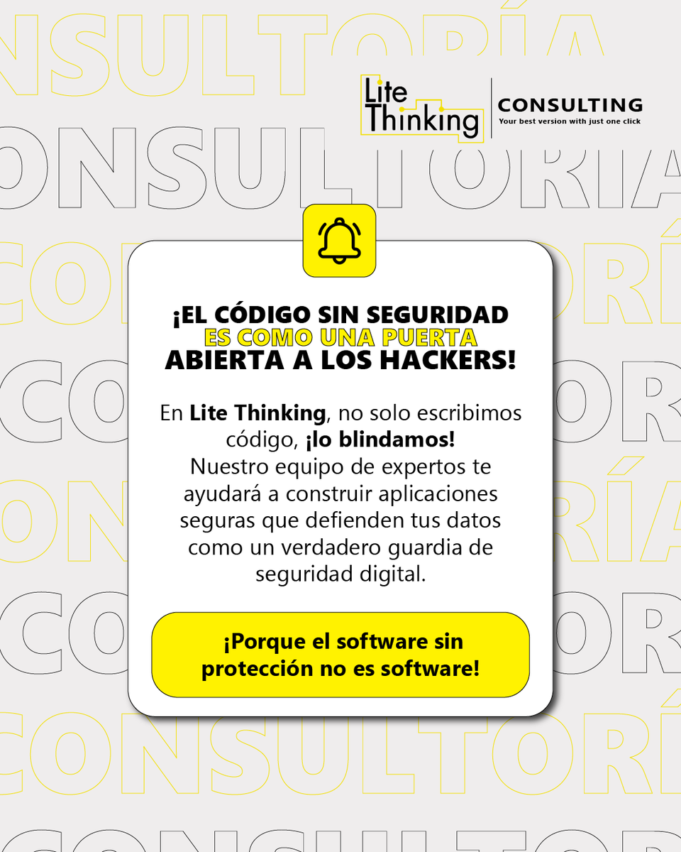 ThinkingLite's tweet image. 🔒 Tu software merece estar protegido

En Lite Thinking, desarrollamos aplicaciones seguras para que tu negocio crezca sin riesgos. 🛡️💻 Cada línea de código es una barrera contra amenazas digitales. 🚀

#LiteThinking #Ciberseguridad #SoftwareSeguro #ProtecciónDigital #Seguridad