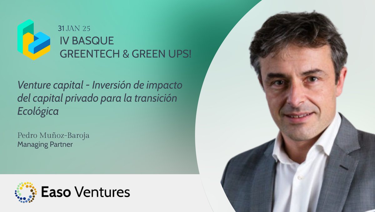 EasoVentures's tweet image. Hoy @MunozBaroja participará en la mesa redonda "Venture Capital – Inversión de impacto del capital privado para la transición ecológica". Además, nuestra compañera Teresa Gómez asistirá para conocer de cerca el talento de las startups y escuchar en primera persona sus propuestas