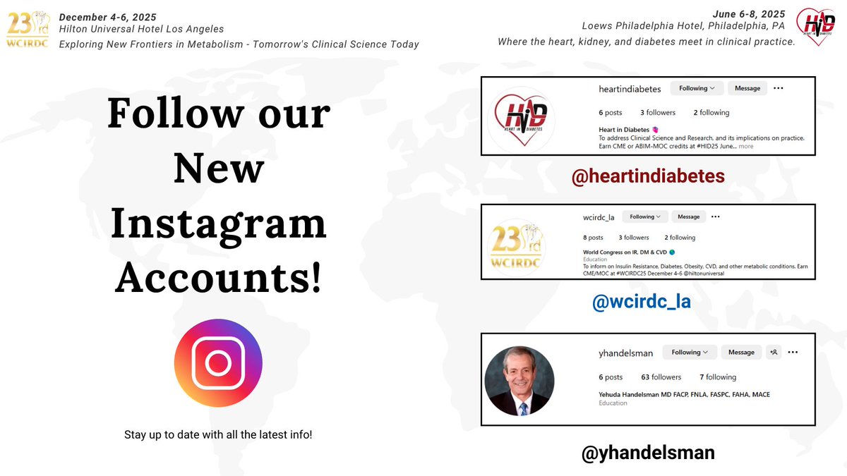 WCIRDC's tweet image. 📢Exciting news, our new Instagram accounts are up and running! Make sure to follow us to stay up to date with upcoming events.
#HID #WCIRDC #CME #MedEd #CMEConference #9HID #23WCIRDC