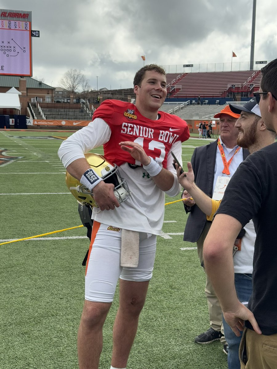 PatrickPrevity's tweet photo. Some QB’s after Day 3 of practice at the Senior Bowl https://t.co/vQKRwKNgCy