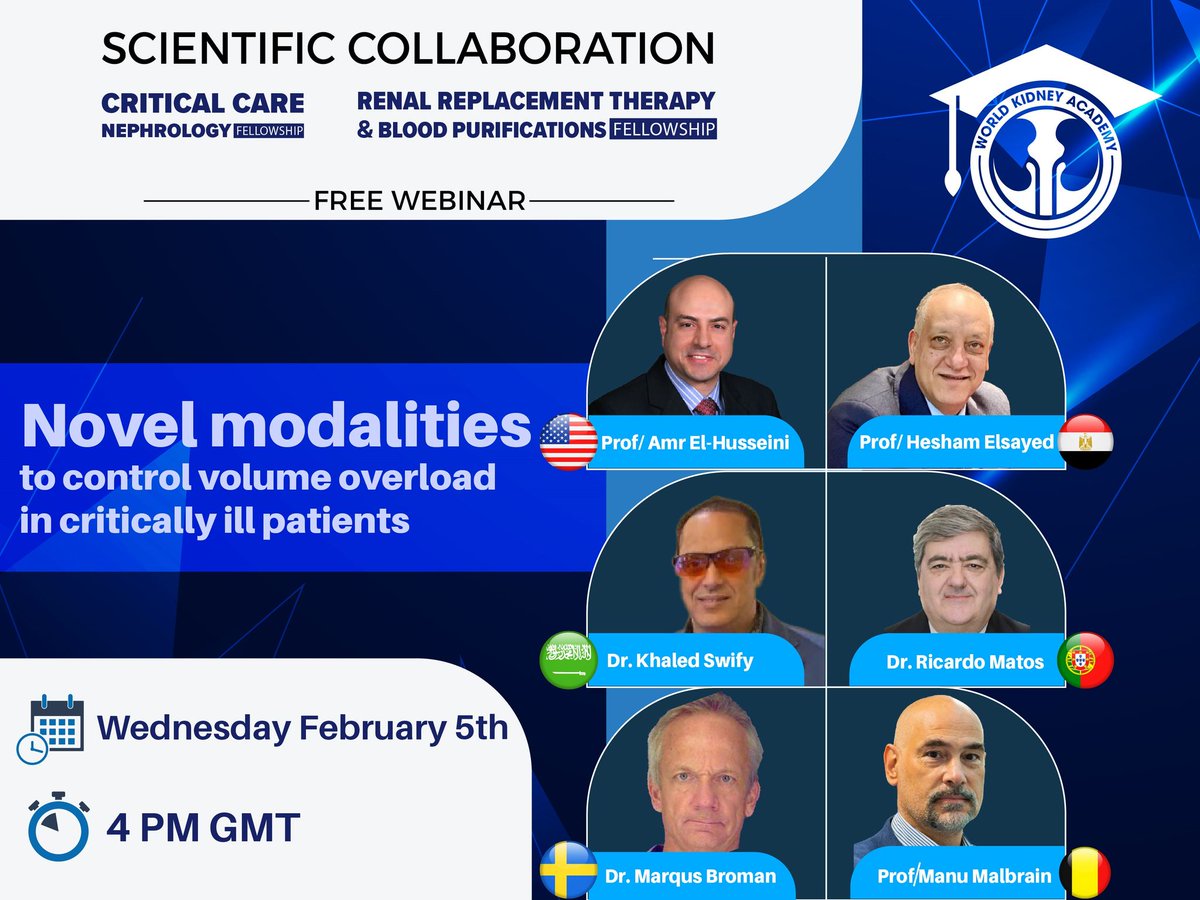 Join the Biggest international Webinar!
📷 Collaboration between the Critical Care Nephrology &amp;  RRT  Fellowship.
📷 Topic: Novel modalities to control volume overload in critically ill patients.
📷 Date: Wednesday Feb 5th.
📷 Time: 4 PM GMT
Register now: bit.ly/3EgS8Hk
