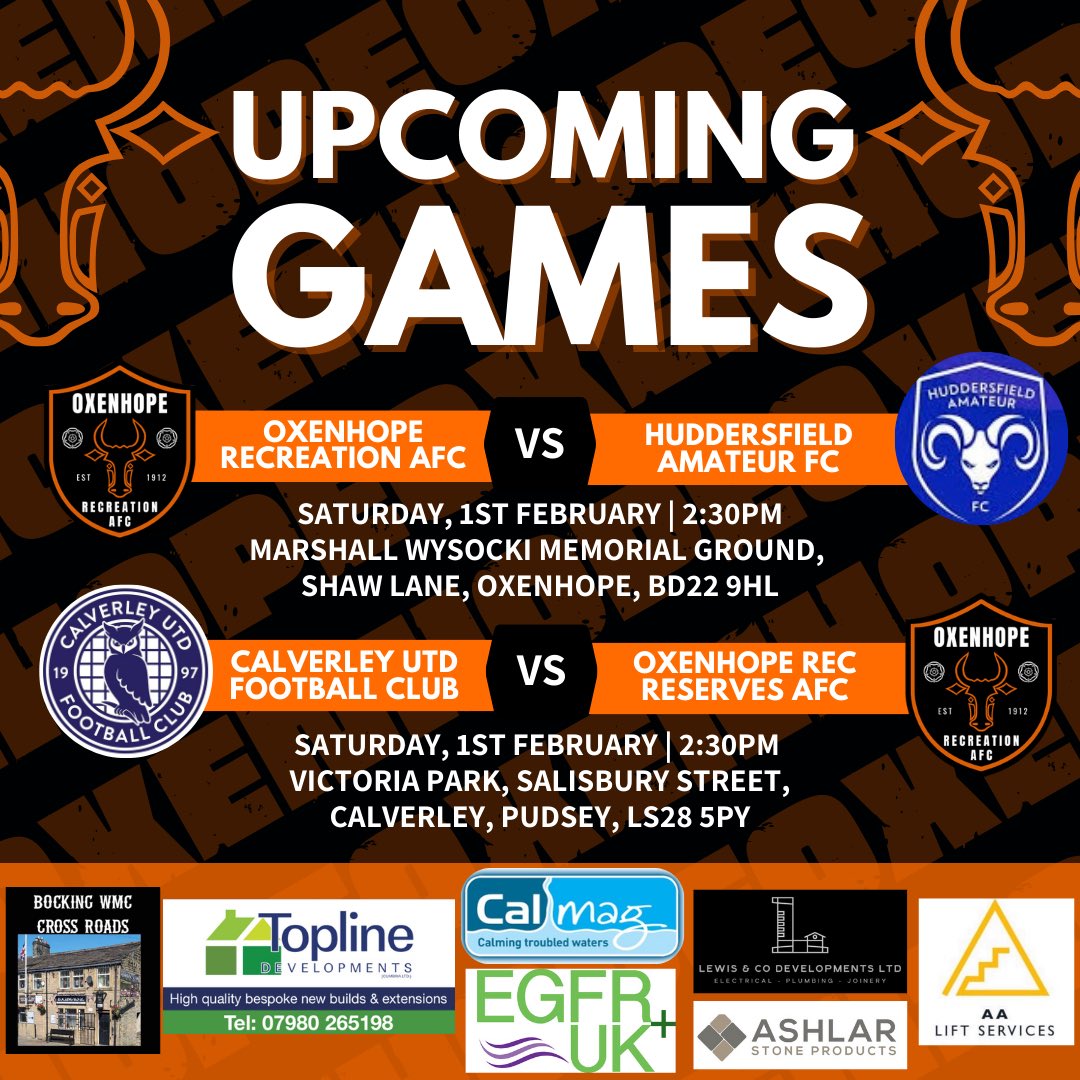 OxenhopeRecFC's tweet photo. NEXT UP | Both teams are back in league action this Saturday. Our first team hope to keep up their good run of form as they host @huddsamateurs .
Whilst our reserves head to face @FcCalverley as they look to make it 3 wins on the bounce this year β½οΈ
#UpTheOx π β«οΈ https://t.co/IMspykZR4f