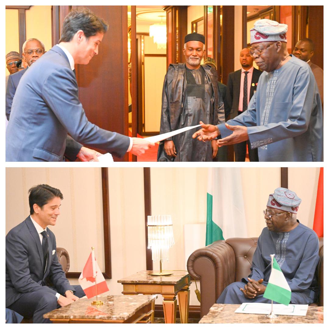 aonanuga1956's tweet photo. STATEHOUSE PRESS RELEASE

PRESIDENT TINUBU LAUDS ACCOMPLISHMENTS OF DIASPORAN NIGERIANS

President Bola Tinubu, on Thursday in Abuja, said the positive reports on Nigerians in the diaspora would inspire the younger generation on values that enhance the nation's image.

The President commended diasporan Nigerians while receiving Letters of Credence from the High Commissioner of Canada to Nigeria, Pasquale Salvaggio, and the High Commissioner of Sierra Leone, Dr Julius F. Sandy, at the State House.

President Tinubu also received Letters of Credence from Legesse Geremew Haile, the Ambassador of Ethiopia to Nigeria, and Archbishop Michael Francis Crotty, the Apostolic Nuncio of the Vatican to Nigeria.

The Canadian High Commissioner told President Tinubu that Nigerians are active in education, sports, science, health, and business in his country.

He said Nigerians in Canada demonstrate high responsibility, civility, and purposefulness when pursuing their goals.

"For us, Nigeria is a key partner. You are the largest country in Africa, with one of the largest economies. You are also Canada's largest trading partner in Africa.

"I would like to advance the positive relations over the years. The diaspora in Canada is dynamic and strong. We have Nigerians in government, business, science, and sports. We want to build the ties further," the Canadian High Commissioner said.

Salvaggio, who had previously worked in Ghana and Cote'Ivoire, said Canada seeks to expand its interest in oil and gas, ICT, and agriculture in its partnership with Nigeria.

President Tinubu lauded Nigerians' accomplishments abroad, describing them as an inspiration to many.

"It is good to hear about how Nigerians are doing well in the diaspora again," he said.

In another meeting with the High Commissioner of Sierra Leone, President Tinubu affirmed that Nigeria's interest in developing the West Coast and Africa remains a priority.

The President told the envoy that Nigeria's decades-long investment in Sierra Leone has contributed to Africa's progress and promoted bilateral relations.

The High Commissioner thanked the President for Nigeria's support in keeping the country together.

"In Sierra Leone, more Nigerians are doing business than Sierra Leoneans. Most of my teachers in school were Nigerians. There is no difference between a Nigerian and a Sierra Leonean when you are walking in the street of Freetown," the High Commissioner said.

At another meeting with the new Ethiopian envoy, President Tinubu discussed the warm relations between Nigeria and Ethiopia.

"We need to continue pursuing peace in our continent. We need to work hard together to promote peace and stability. Our challenge in Africa is insecurity. Insecurity detracts from development. We do not have anybody that will bring peace to us, except we work for it," he said.

The Ambassador of Ethiopia remarked, "I am in Nigeria to build on the achievements of my predecessors. We will focus on culture. Our cultural relations are a big industry, already enhanced by the Ethiopian Airline."

After receiving the Letter of Credence from the Apostolic Nuncio of the Vatican, President Tinubu commended the Catholic Church for its investments in education and interventions to reduce poverty.

"We have a lot of value for education in Nigeria, and the Catholic Church has done a lot in that regard, as well as in fighting poverty. Education reduces ignorance and poverty," he added.

President Tinubu said he looked forward to receiving the Vatican's leadership in Nigeria.

Bayo Onanuga

Special Adviser to the President

(Information & Strategy)

January 30, 2025