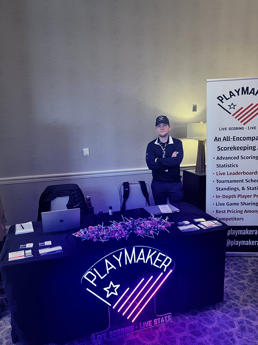 playmakerapp_io's tweet photo. All set up and ready to go at the OHSBCA! Stop by our table and learn more about how PlayMaker can enhance the scoring and fan experience. We look forward to seeing you! #baseball #highschool #softball #PlayMaker https://t.co/rUItWikr21