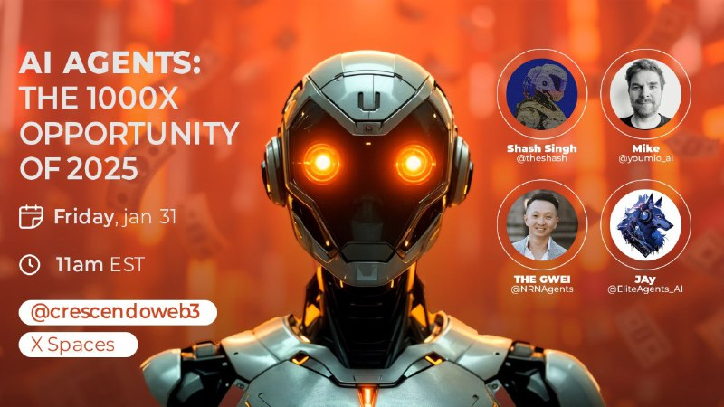 Shash Singh 🔮 (@_theshash) on Twitter photo Tomorrow at 11 AM EST - we'll be chatting all things AI Agents with guests <a href="/mike_mrkite/">Michael O'Connor</a> from <a href="/youmio_ai/">Youmio</a> <a href="/Eeazy_Weezy/">THE GWEI | ʌı</a> from NRNAgents and <a href="/geno_jy/">JAy 👾</a> from <a href="/EliteAgents_AI/">Elite Agents (EAs)</a>
Set reminder here:
x.com/i/spaces/1vAGR… Tomorrow at 11 AM EST - we'll be chatting all things AI Agents with guests <a href="/mike_mrkite/">Michael O'Connor</a> from <a href="/youmio_ai/">Youmio</a> <a href="/Eeazy_Weezy/">THE GWEI | ʌı</a> from NRNAgents and <a href="/geno_jy/">JAy 👾</a> from <a href="/EliteAgents_AI/">Elite Agents (EAs)</a>
Set reminder here:
x.com/i/spaces/1vAGR…