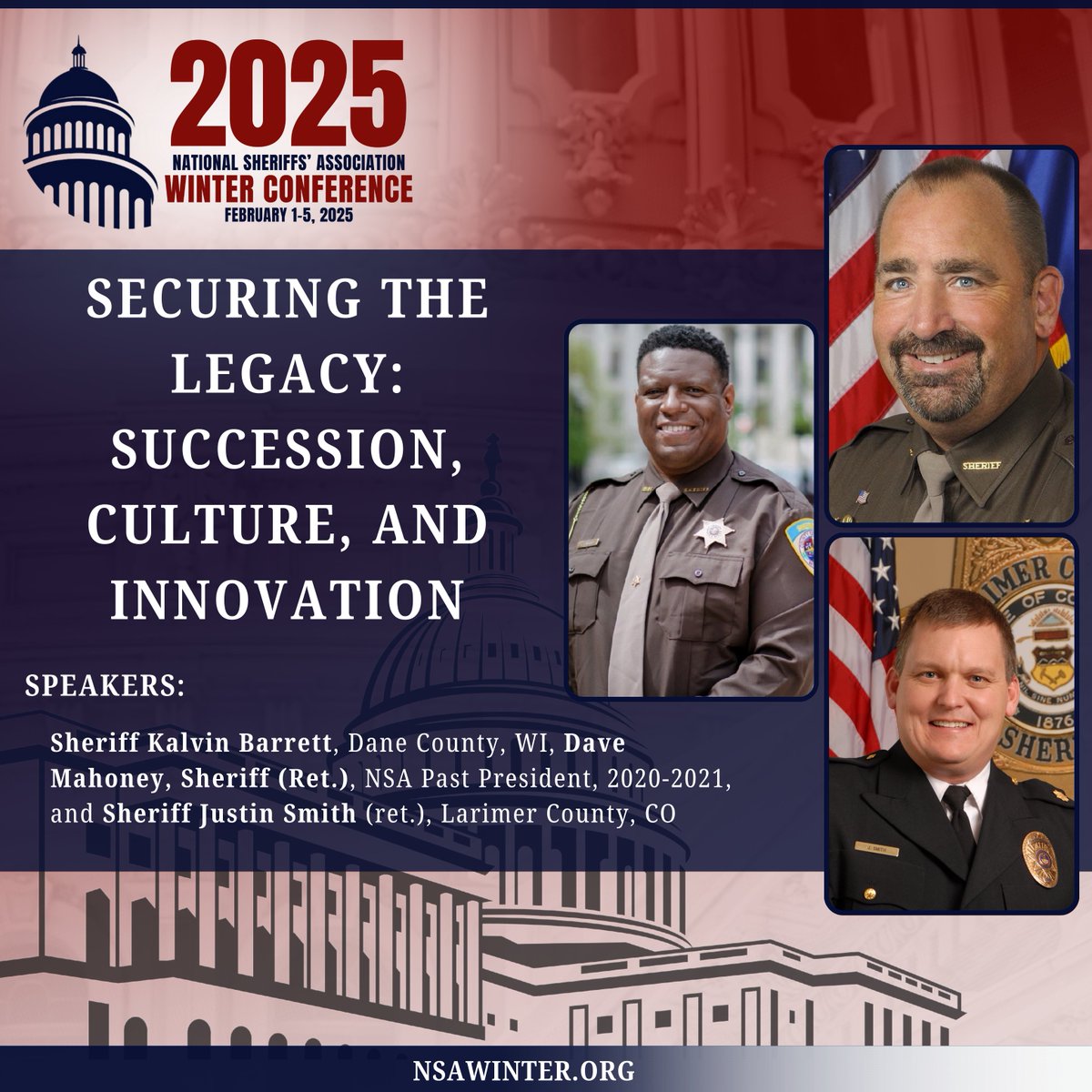 NationalSheriff's tweet image. Final Day of #Sheriffs2025 Speaker Spotlight!

The wait is almost over, tomorrow, we kick off the 2025 NSA Winter Conference!

For our final Speaker Spotlight, we’re showcasing the leaders, innovators, and change makers who will take the stage to share game changing insights.…