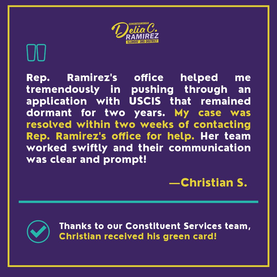 repdeliaramirez's tweet photo. My team recognizes that our government processes can sometimes be confusing to navigate. That is why we are here to help you navigate your cases with federal agencies and get the answers you need.
Check out an #IL03 constituent's experience with #TeamRamirez! https://t.co/UqAEAuPGaY