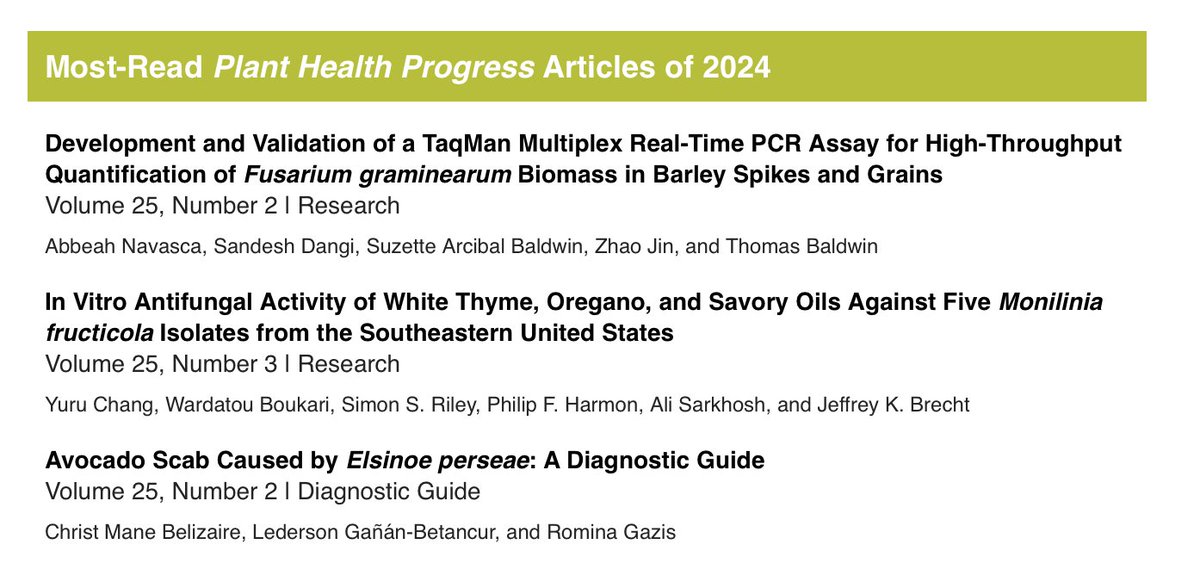 Tropical Plant Clinic & Research Lab (@clinicplant) on Twitter photo Two of our lab's 2024 publications on #avocado #aguacate #palta diseases are trending! 🎆🎆 🥑🥑🍄🍄
You can read them here 👇: 
#LaurelWilt #genetics #germplasm #foodsecurity
apsjournals.apsnet.org/doi/10.1094/PD…
AND
#scab #Elsinoe
apsjournals.apsnet.org/doi/10.1094/PH…
<a href="/UFPlantPath/">UF/IFAS Plant Pathology Department</a> <a href="/UFTropical/">UF IFAS Tropical Research and Education Center</a> Two of our lab's 2024 publications on #avocado #aguacate #palta diseases are trending! 🎆🎆 🥑🥑🍄🍄
You can read them here 👇: 
#LaurelWilt #genetics #germplasm #foodsecurity
apsjournals.apsnet.org/doi/10.1094/PD…
AND
#scab #Elsinoe
apsjournals.apsnet.org/doi/10.1094/PH…
<a href="/UFPlantPath/">UF/IFAS Plant Pathology Department</a> <a href="/UFTropical/">UF IFAS Tropical Research and Education Center</a>