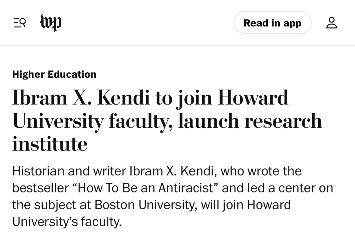sfmcguire79's tweet image. Ibram X. Kendi is leaving Boston University for Howard University.

His Center for Antiracist Research at BU will close June 30th.