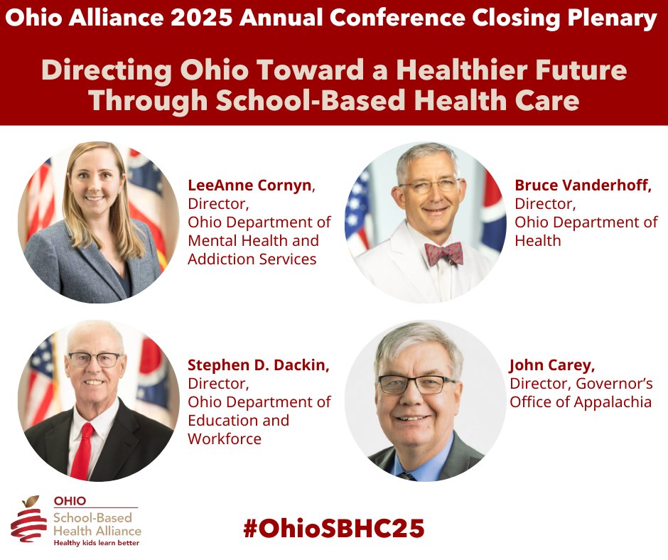You don’t want to miss the Closing Plenary, “Directing Ohio toward a healthier future through school-based health care,” featuring state agency leaders’ discussion of the work their agencies are doing to support school-based health care!  #OhioSBHC25
