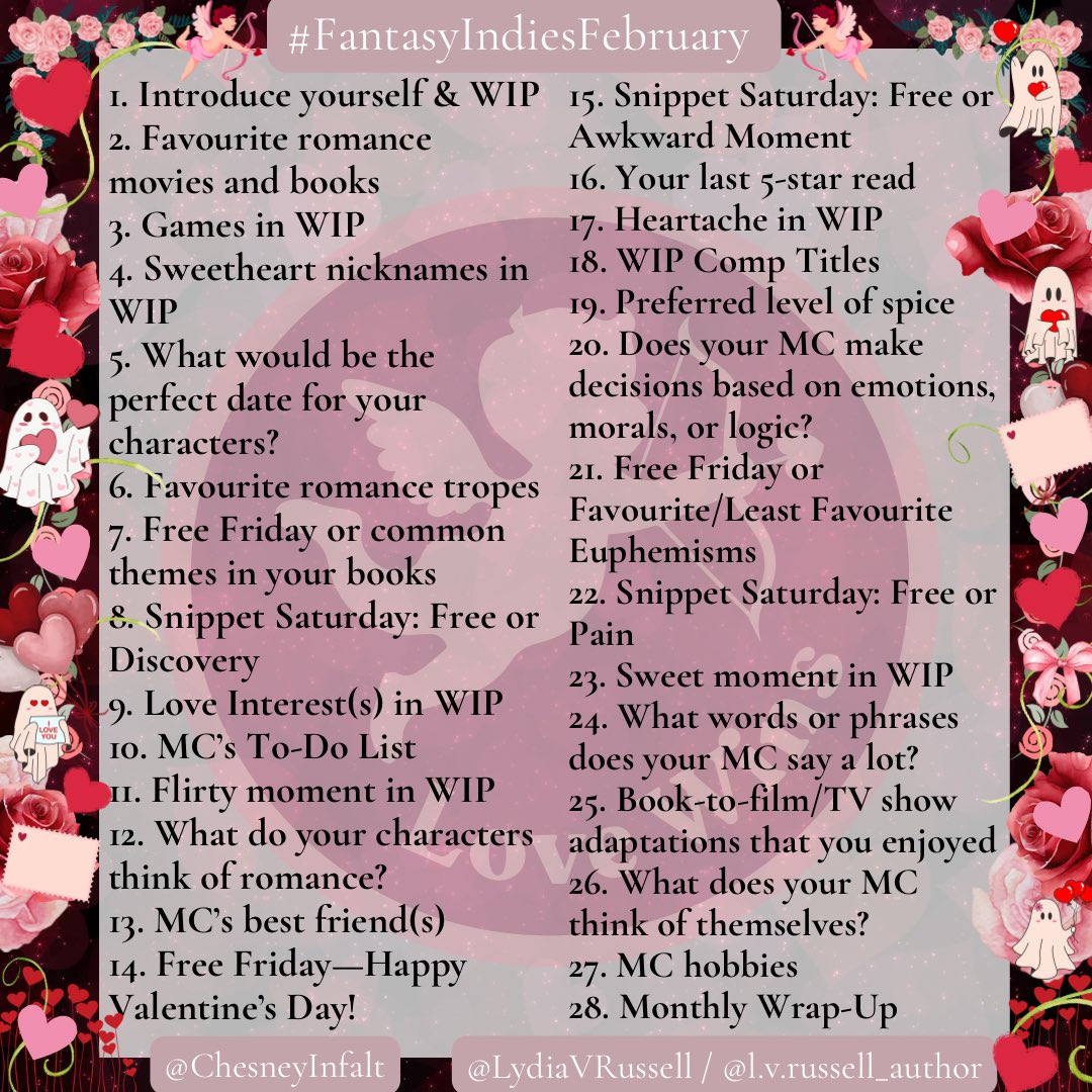 Fantasy Indies (@fantasyindies) on Twitter photo ๐ #FantasyIndiesFebruary ๐
All genres welcome! For snippets, you can use the word of the day or post whatever. You can use the prompts for WIPs or published books.
Feel free to ask the hosts questions!
Love,
Faeries at Fantasy Indies
<a href="/LydiaVRussell/">Lydia V Russell</a> <a href="/ChesneyInfalt/">Chesney Infalt</a> ๐ #FantasyIndiesFebruary ๐
All genres welcome! For snippets, you can use the word of the day or post whatever. You can use the prompts for WIPs or published books.
Feel free to ask the hosts questions!
Love,
Faeries at Fantasy Indies
<a href="/LydiaVRussell/">Lydia V Russell</a> <a href="/ChesneyInfalt/">Chesney Infalt</a>