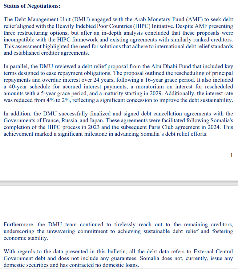 PatrickHeinisc1's tweet photo. #Somalia's finance ministry provides update on #debt_relief negotiations. Debt restructuring proposals presented by the Arab Monetary Fund are "incompatible with the HIPC framework and existing agreements with similarly ranked creditors." https://t.co/XuypKQA0tb https://t.co/sItcYhhm42