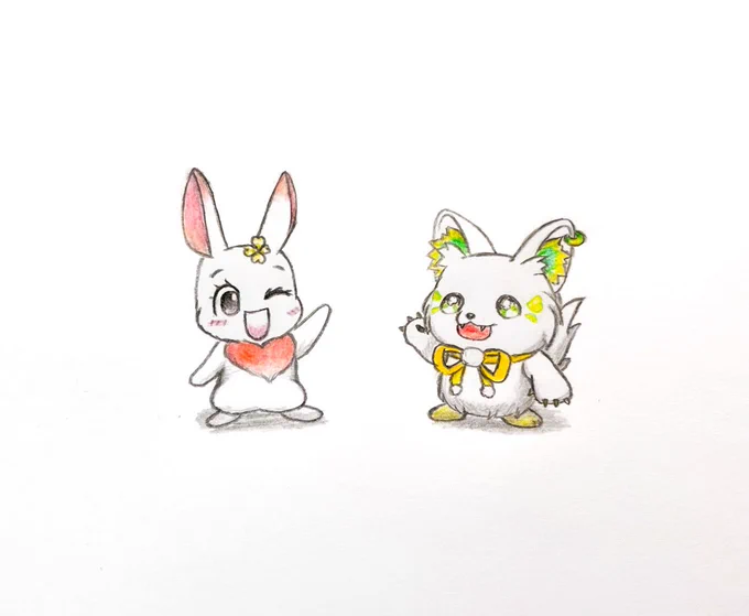 「とりあえずこういうキャラ見かけたらはぴはぴクローバーのキャラと一旦並べてみろ」と俺たちの世代では小学校で習います。 #がぶきゃんぱす 
