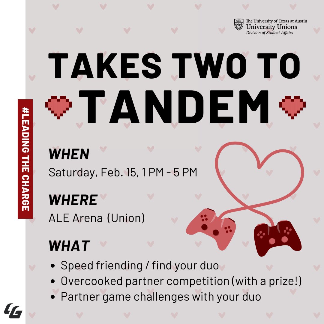No duo? No problem! 🤝

Join us on February 15th for "Takes Two to Tandem" to meet other gamers, find your duo, and Q up for fun challenges! 🎮🧡