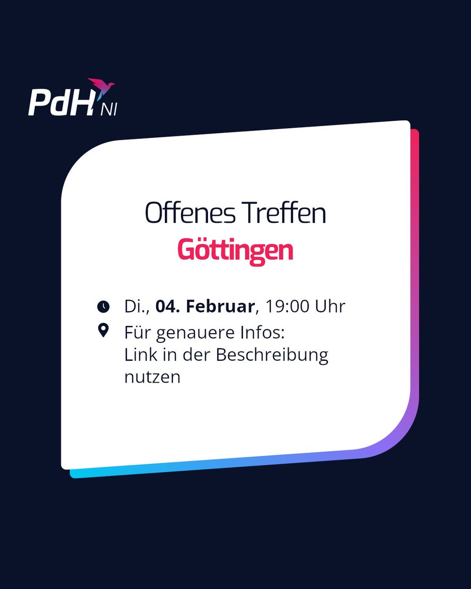 In Göttingen wird sich wieder getroffen. Kommt vorbei, es gibt Spiele, Spaß und Spannung.

Wir freuen uns über jeden Interessenten.

pdh.eu/events/offenes…